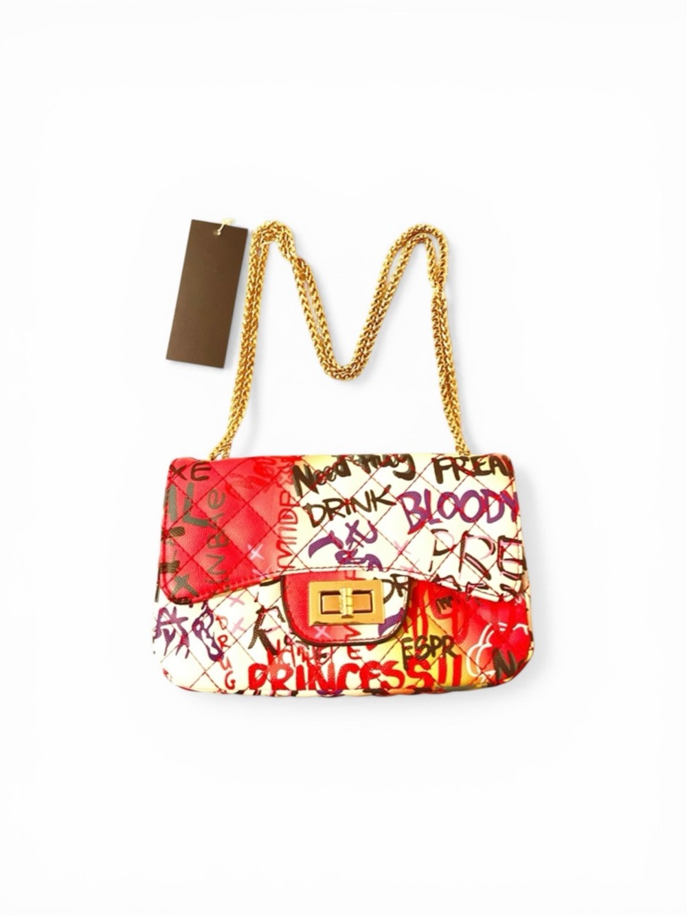 Quilted Graffiti Bag Gold Hardware